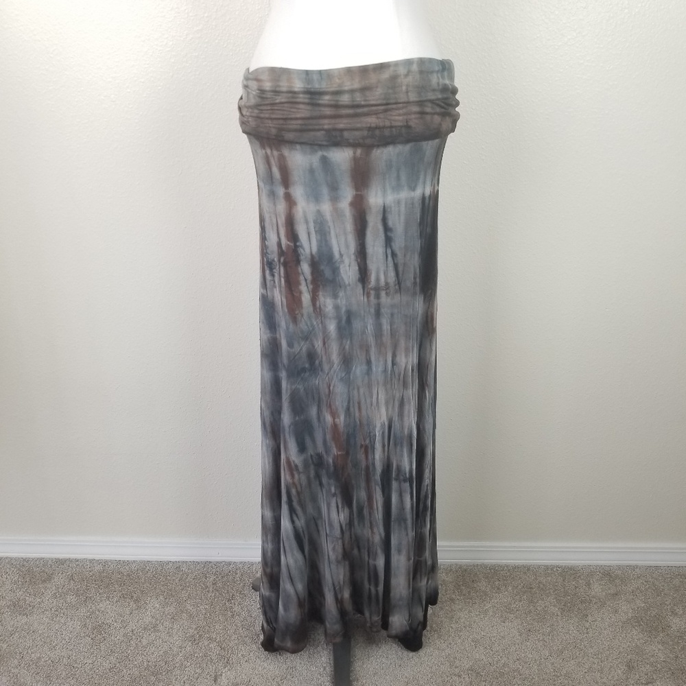 Color in Motion Brown Gray Tie-Dye Maxi Skirt Lrg